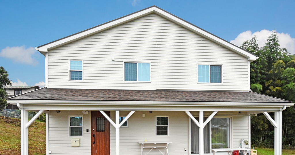 完成見学会/ｶﾊﾞｰﾄﾞﾎﾟｰﾁがかっこいいAMERICAN HOUSE