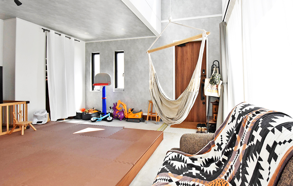 土間のある24帖の北欧モダンな大空間リビング